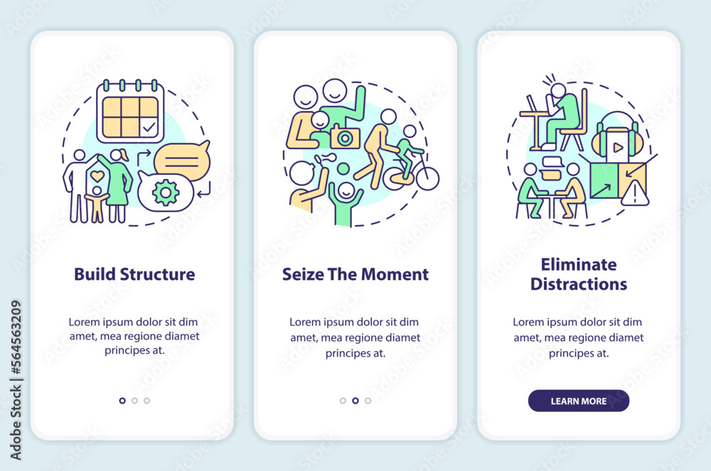 Poster maintain opportunities for communication onboarding mobile app screen. walkthrough 3 steps editable 