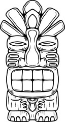 Traditional polynesian tiki idol. Illustration of tribal tiki mask. Design element for decorations. Vector illustration