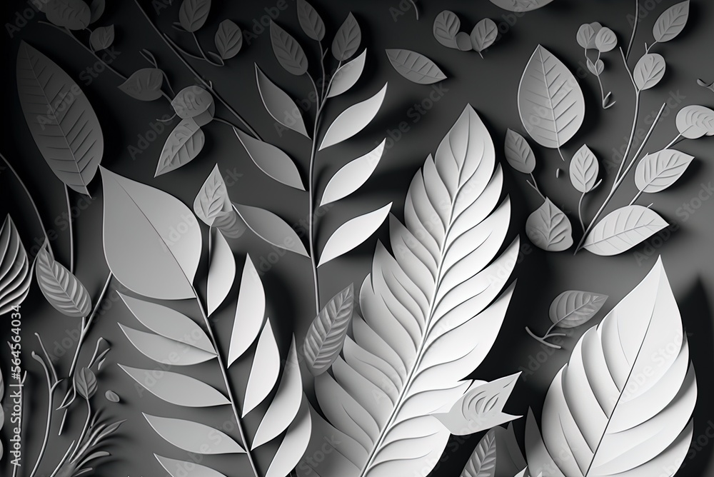 Poster leaf pattern in paper style monochromatic black and white Generative AI