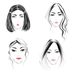 Portraits of girls, ladies a white background. Fashionable stylization.Character design