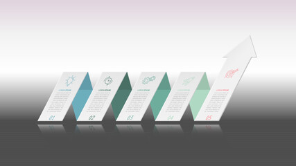 Infographics. 5 steps of development, marketing, workflow or plan. Business strategy with icons. Report and statistics diagram