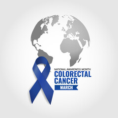 Vector illustration of National Colorectal Cancer Awareness Month. Banner with dark blue ribbon
