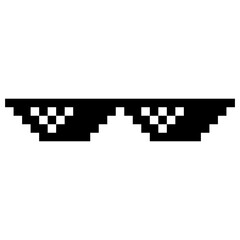 Funny Black Pixelated Sunglasses. Simple Linear Illustration of 8-bit Pixel Boss Glasses. Art Glasses of Thug Life Meme - Isolated on White Backdrop