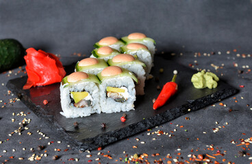 Sushi Roll Salmon with cheese , Fish , wasabi