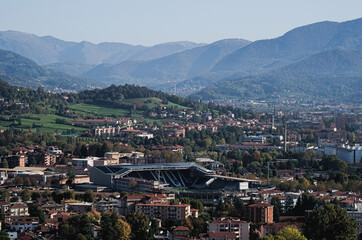 Fototapeta na wymiar Aerial view of Bergamo, Italian Capital of Culture 2023, Italy
