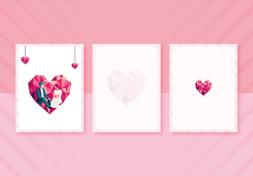 Valentines Day or Love Greeting Card Design with Couple Character Illustration and Crystal Heart Shape. 