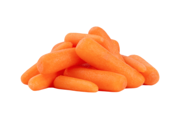 Peeled baby carrots isolated on a transparent background.