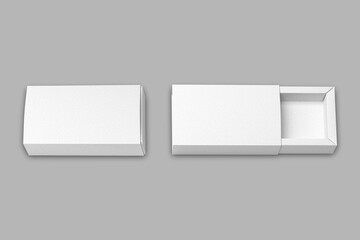 Blank Rigid Sleeve box die cut mock up template. Blank sliding drawer cardboard box  for branding presentation, 3d rendering. slide box template. - obrazy, fototapety, plakaty
