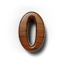 3D number made of dark wood isolated on transparent background