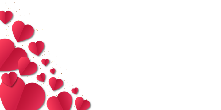 Red hearts with golden confetti isolated on transparent background. Valentine's day blank background. - Powered by Adobe