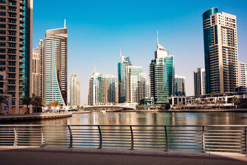 Dubai city downtown, modern architecture with skyscrapers