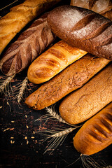 A variety of delicious bread on the table. 