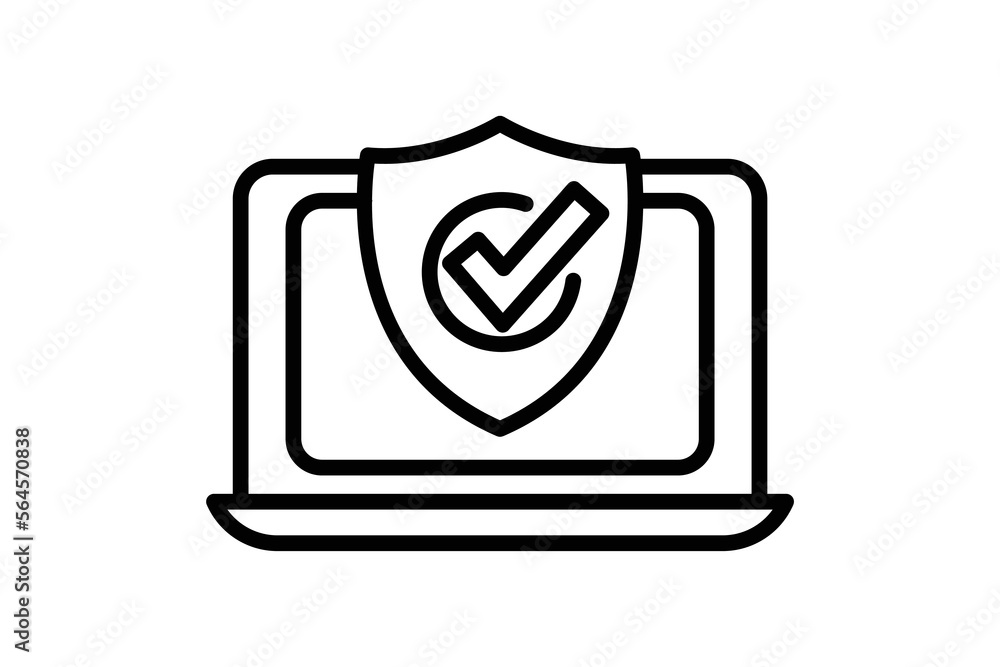 Poster system security icon illustration. laptop icon with shield. icon related to security. line icon styl