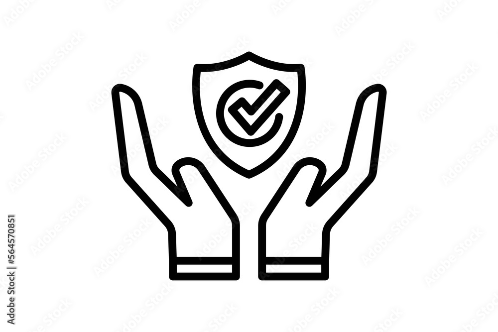 Poster trusted security icon illustration. hand icon with shield. icon related to security. line icon style