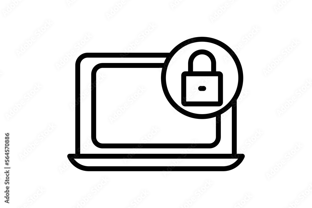 Poster system lock icon illustration. laptop icon with padlock. icon related to security. line icon style. 