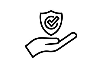 Trusted security icon illustration. hand icon with shield. icon related to security. Line icon style. Simple vector design editable