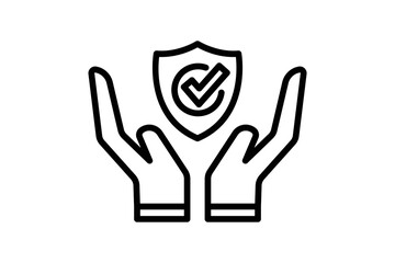 Obraz premium Trusted security icon illustration. hand icon with shield. icon related to security. Line icon style. Simple vector design editable