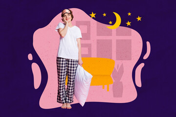 Creative 3d photo artwork graphics collage painting of dreamy charming lady going falling asleep...