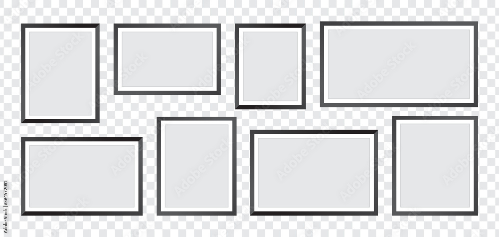 Poster photo frames isolated on white background, vector set of black square frames of various sizes. blank