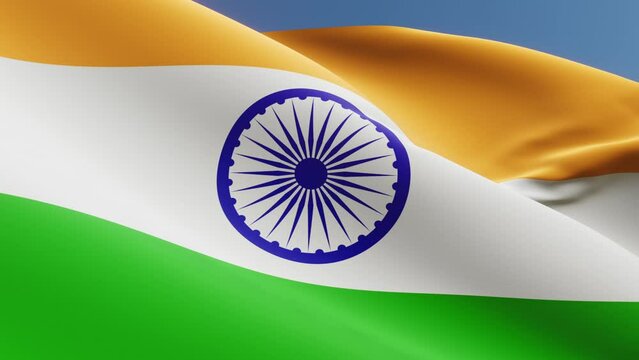 Indian National Flag waving in the wind, full screen background.