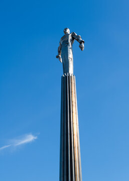 MOSCOW, RUSSIA - MARCH 28, 2021: Monument to Yuri Gagarin (the first human in space) 