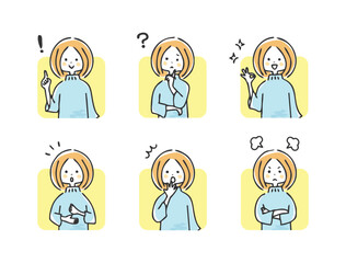 女性の表情セット　上半身