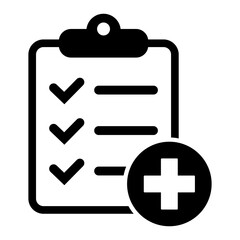 Health care icon, diagnosis cross sign, medical clipboard vector icon.