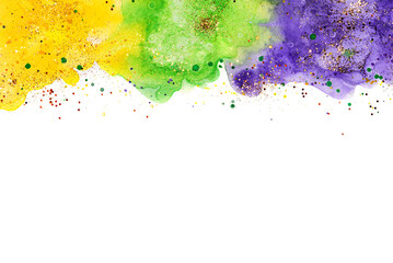 Watercolor background for Mardi Gras party. Celebration greeting card. © Anna