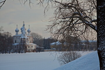Historical buildings on the embankment of the Vologda River, Russia.