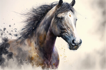 Portrait of a Watercolor Horse Painting, Generative AI

