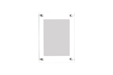 Realistic vertical glass sign on a white wall with shadow. Mock up. White matte signage board, nameplate. 3d rendering.