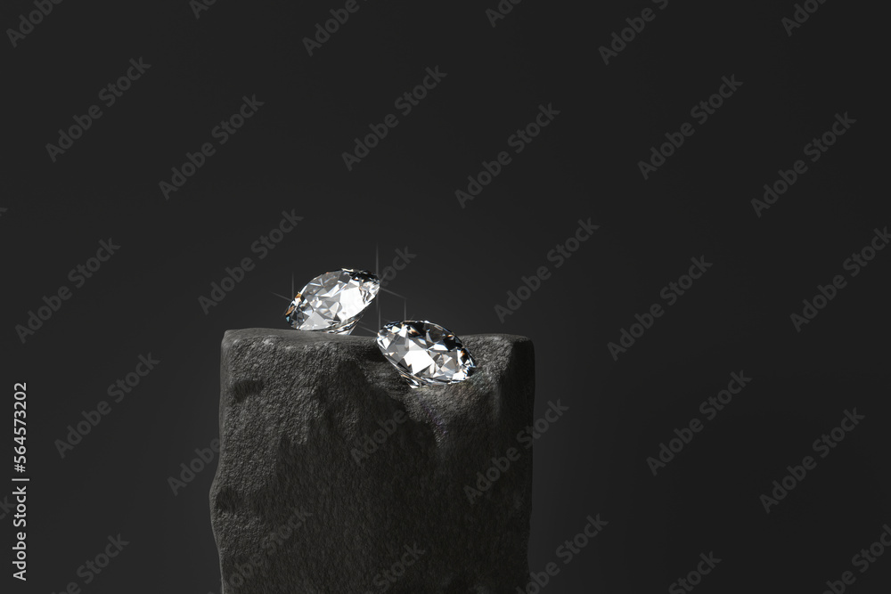 Poster diamonds group placed on roughn background 3d rendering