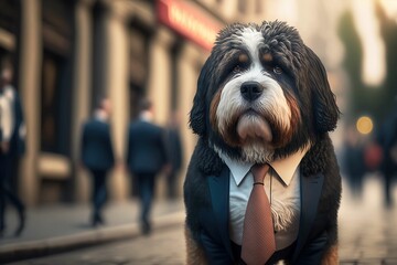 Portrait dog Wearing business suit  ,new york city background, generative ai
