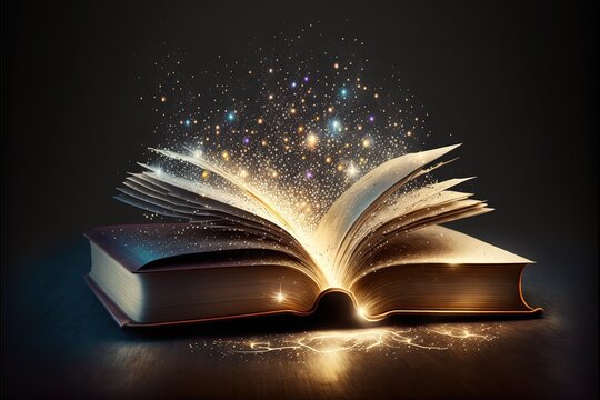 An open book with sparkles coming out of it ideal for fantasy and literature backgrounds