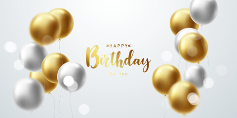 beautiful golden balloon background celebrate birthday banner template vector illustration