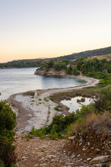 Fototapeta na wymiar Amazing scenery Vromolimni Beach and lake in Erimitis forest, Corfu island , Greece