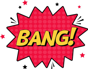 Comic speech bubble with expression text bang. Illustration bright dynamic cartoon illustration in retro pop art style