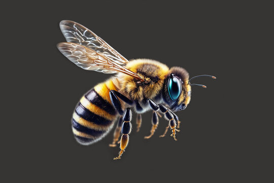 Flying bee macro. Generative ai.