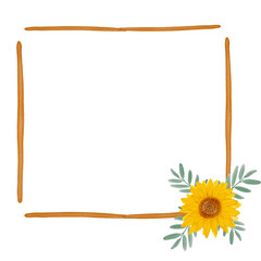 Obraz premium Watercolor sunflower frame. Yellow flowers garden farmhouse border. Hand drawn watercolor illustration isolated. Autumn flowers Thanksgiving fall