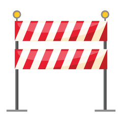 Fototapeta na wymiar Traffic road repair barrier. Safety barricade or warning alert signs. Streets symbol safe reconstruction, striped coloring of main planned works. Vector illustration