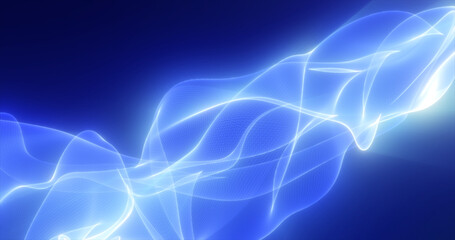 Abstract blue glowing with bright fire energy magic waves from lines on a dark background. Abstract background