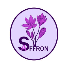 Saffron flowers inscription, logo. Vector stock illustration eps10.