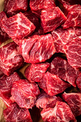 Pieces of raw beef. Macro background. 