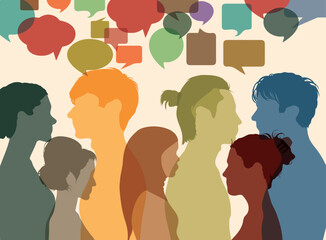 Group meeting or teamwork forum. A social network for communication and discussion within a community. Vector Illustration