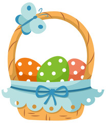 Easter Basket with Eggs Cartoon Illustration