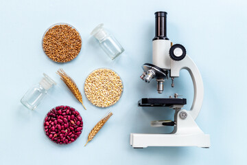 Food quality research with microscope in microbialogical labaratory