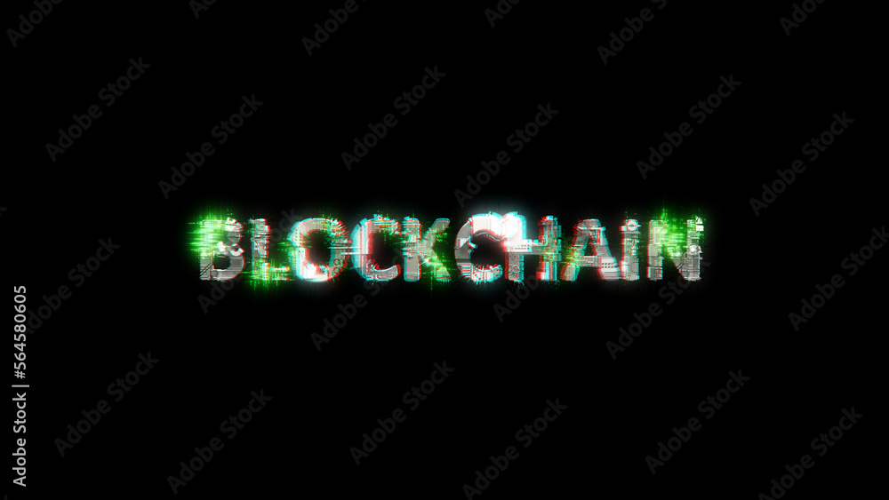 Poster glowing cybernetic text blockchain on black - meta universe concept, isolated - object 3d illustrati