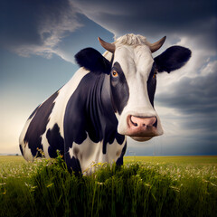 Cow in pasture, created with Generative AI technology.