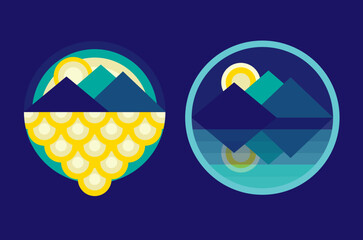 Imaginary moon and mountains logo design.