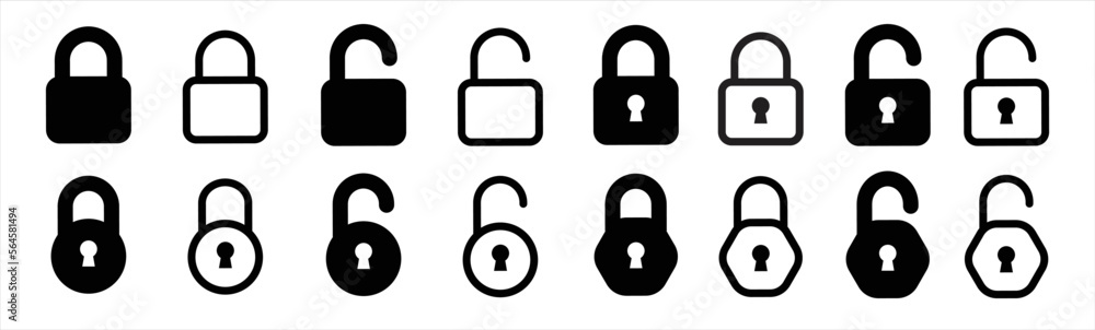 Poster locks icons set. locked and unlocked vector icon set. lock symbol isolated on transparent background